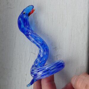 Vintage Blown Glass Blue Snake Figurine